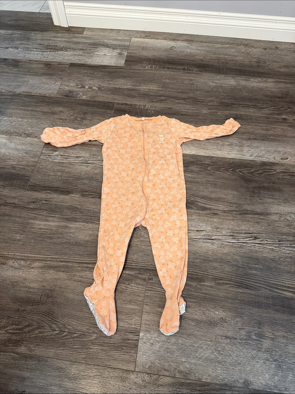 Pekkle Peach Floral Footed One-Piece Pajama for Kids